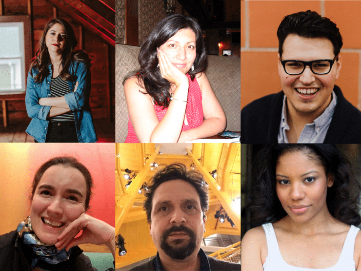 LTC Playwrights - Top: Alexis Scheer, Marisela Treviño Orta, Noah Diaz (L to R) Bottom: Paz Pardo, Carlos Murillo, Guadalís del Carmen (L to R)