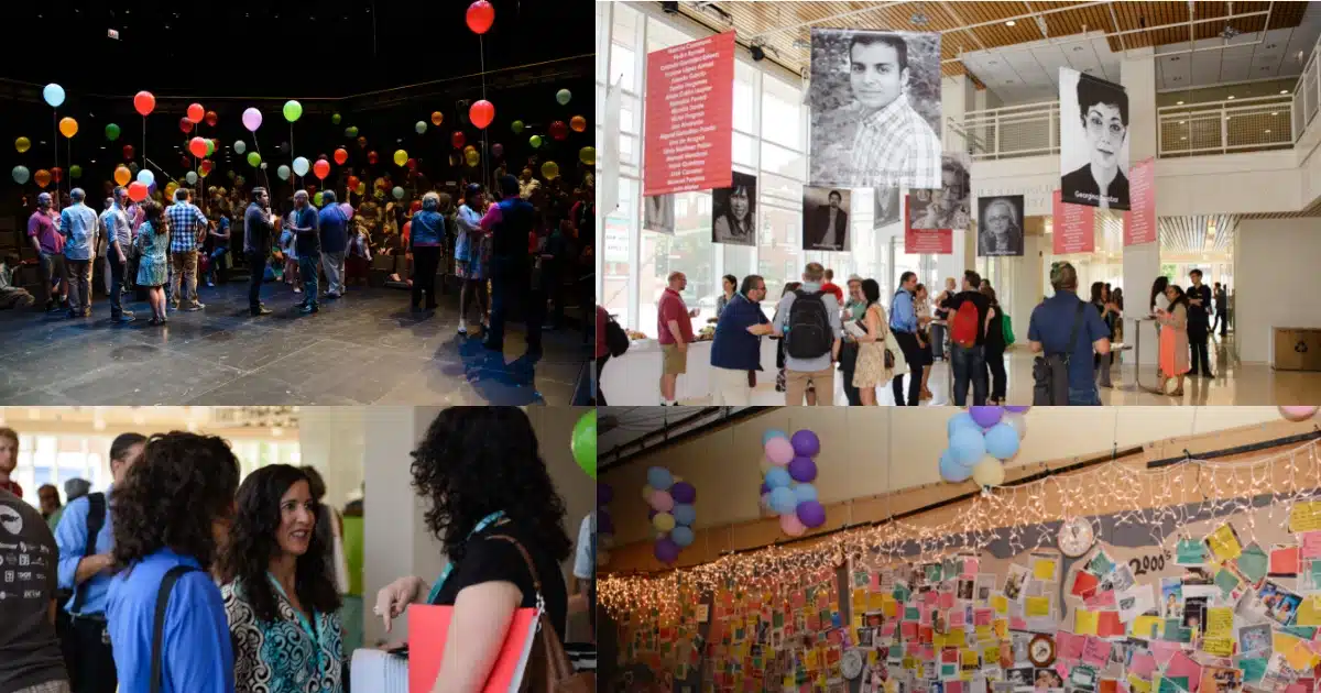 Collage of theatre artists gathering and speaking at the 2015 Carnaval of New Latina/o Work.