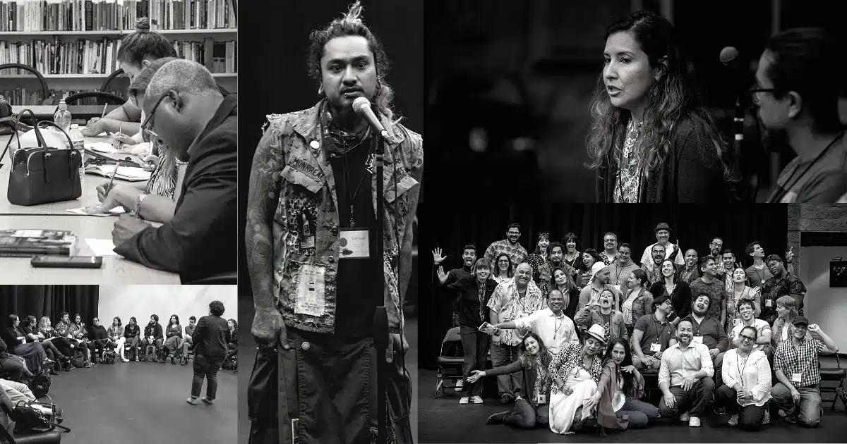 Collage of theatre artists participating in activities at the LTC Convening.